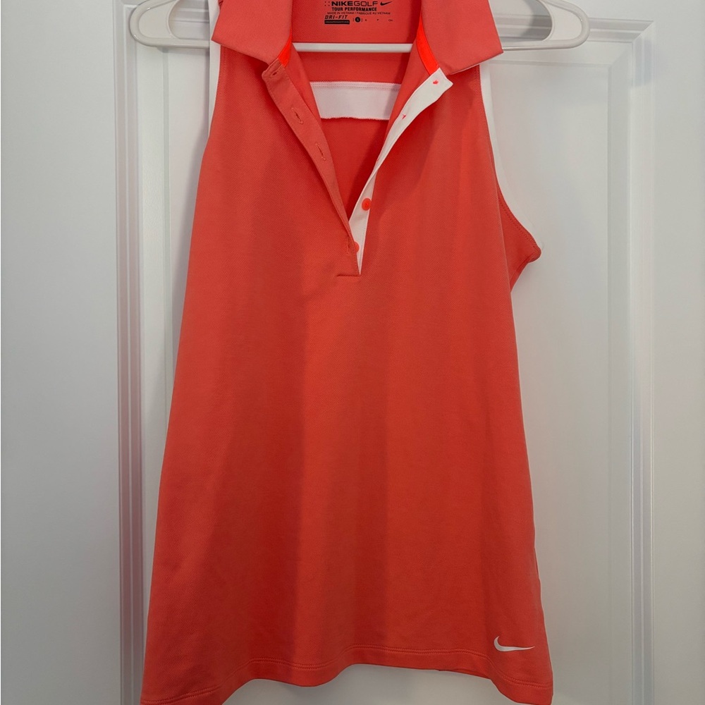 Nike Women's Coral Sleeveless Golf Polo Top Dri-Fit